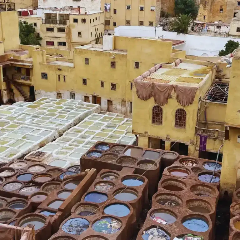 Free Things to Do in Fez | Chouara Tanneries shows the colourful dye vats and leather workers in the heart of the old medina. Visit Morocco Tours