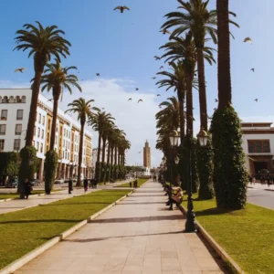 Free things to do in Rabat | Avenue Mohammed V featuring As-Sunna Mosque and administrative buildings. Visit Morocco Tours