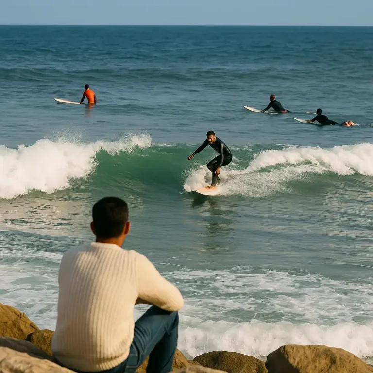 Free things to do in Rabat | Oudayas Beach surfers riding waves under ocean breeze. Visit Morocco Tours