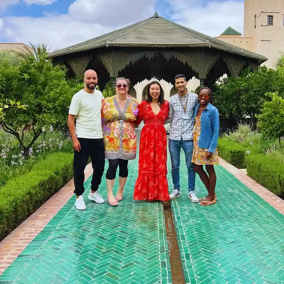 Individual Client 1 One of our tour guides with a small group enjoying a Private tour in Majorelle Garden, Marrakech. Visit Morocco Tours