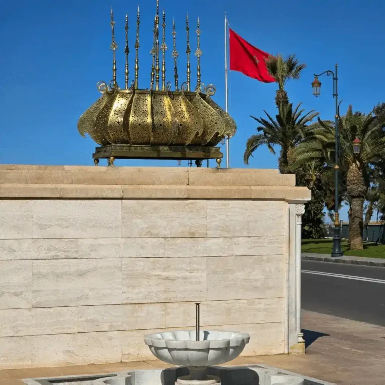 Visit Rabat Mausoleum of Mohammed V with gold-leafed dome on cultural tours. Visit Morocco Tours