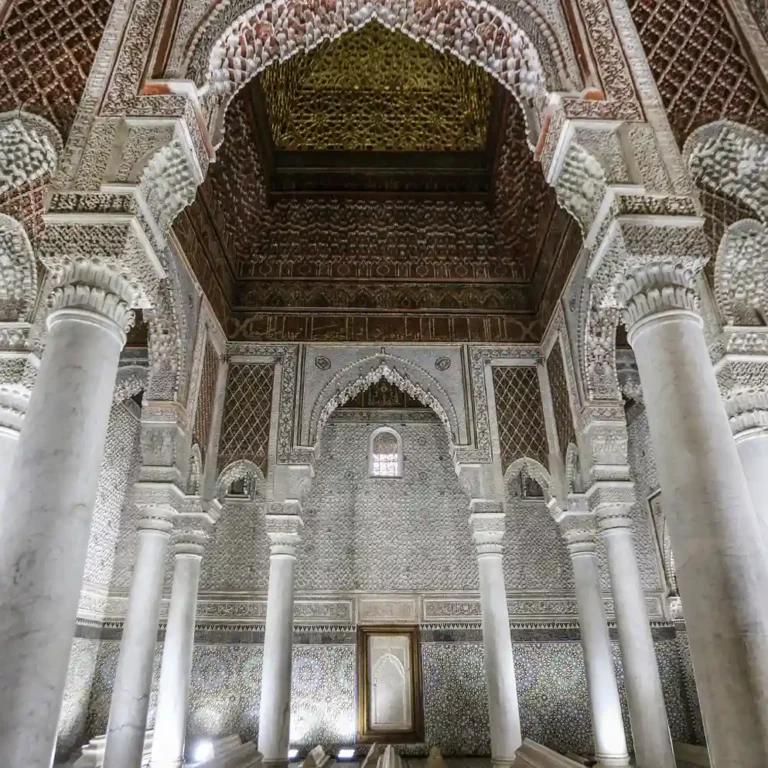 Visit Saadian Tombs Marrakech – ornate royal mausoleum with intricate carvings, Islamic art, and rich Saadian Dynasty history. Visit Morocco Tours