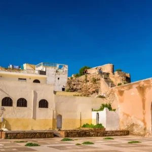 A traditional blue and white painted house in the quiet, artistic town of Azemmour, Morocco. Visit Morocco Tours