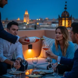Fez Wine Tasting on a rooftop terrace overlooking the medina. Visit Morocco Tours