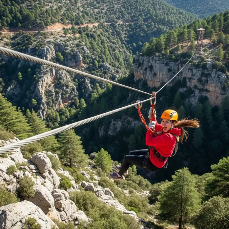 Mountain Ziplining Adventure over a gorge near Fez. Visit Morocco Tours
