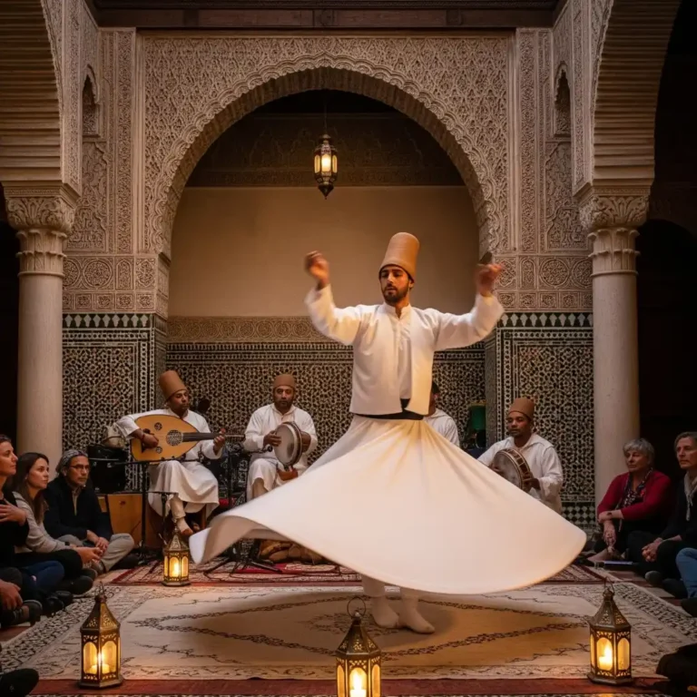 Fez Sufi Music Night ceremony with a Whirling Dervish in Fez. Visit Morocco Tours