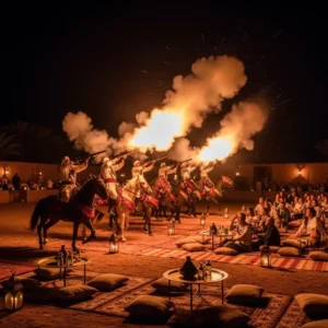 Fez Traditional Fantasia Dinner Show with Berber horsemen performing. Visit Morocco Tours